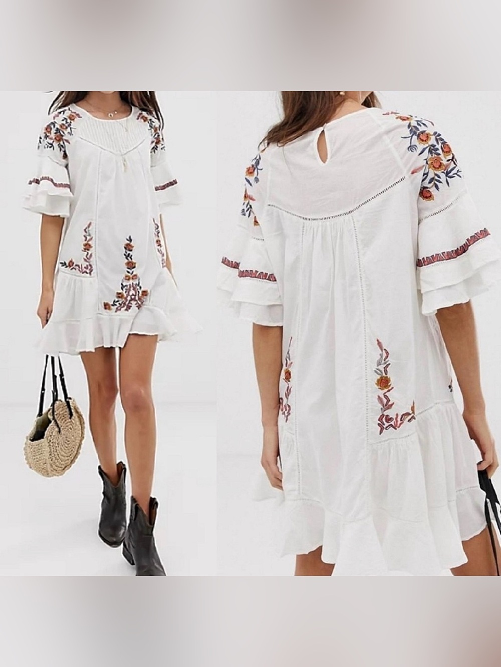 Free People Pavlo Embroidered Boho Mini Dress in White, Size Small - Picture 2 of 14